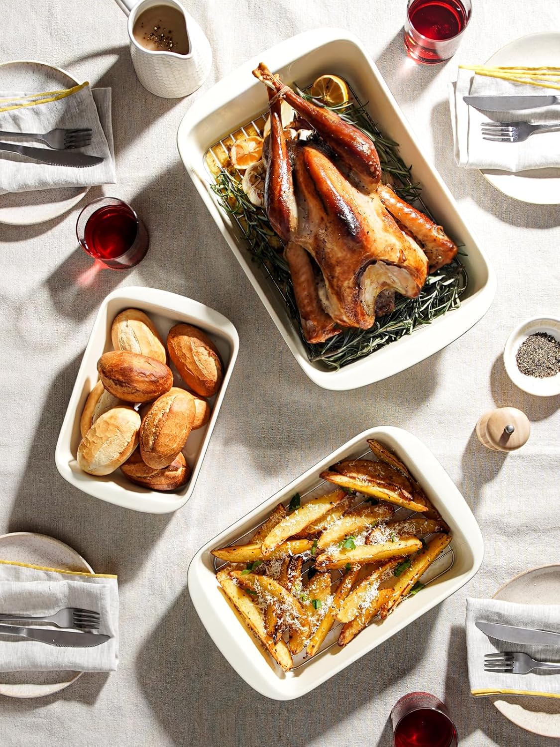 LE TAUCI Deep Casserole Dishes for Oven, 13.7”x9.6” Ceramic Baking Dish Set with Roasting Racks, Large Lasagna Pans with Handles, Rectangular Bakeware as Gift for Mom, Forest Green (4.6QT/3.0QT/1.6QT), Set of 3