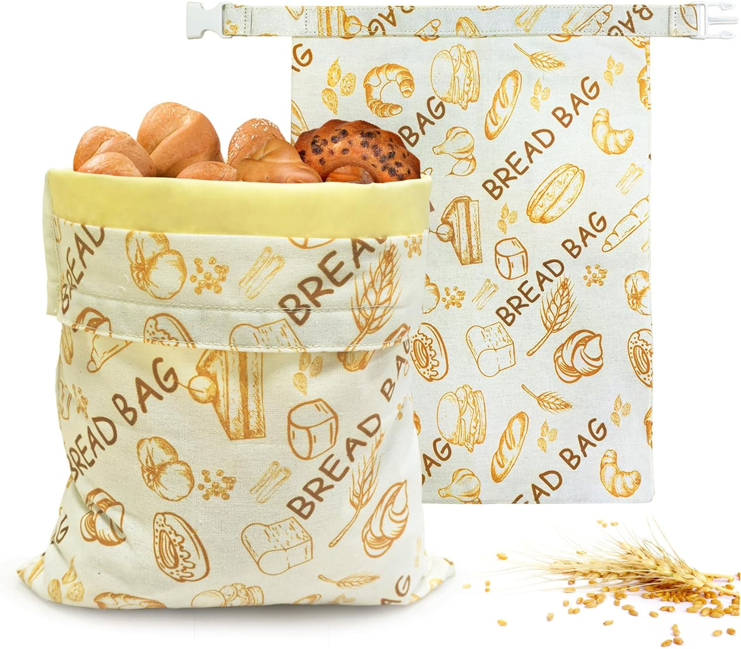 Mosucoirl Beeswax Bread Bags 2 Pack, Reusable Bread Storage Boxes for Homemade Sourdough, Cotton Food Bags Loaf Containers to Keep Fresh Large (Bread Pattern)