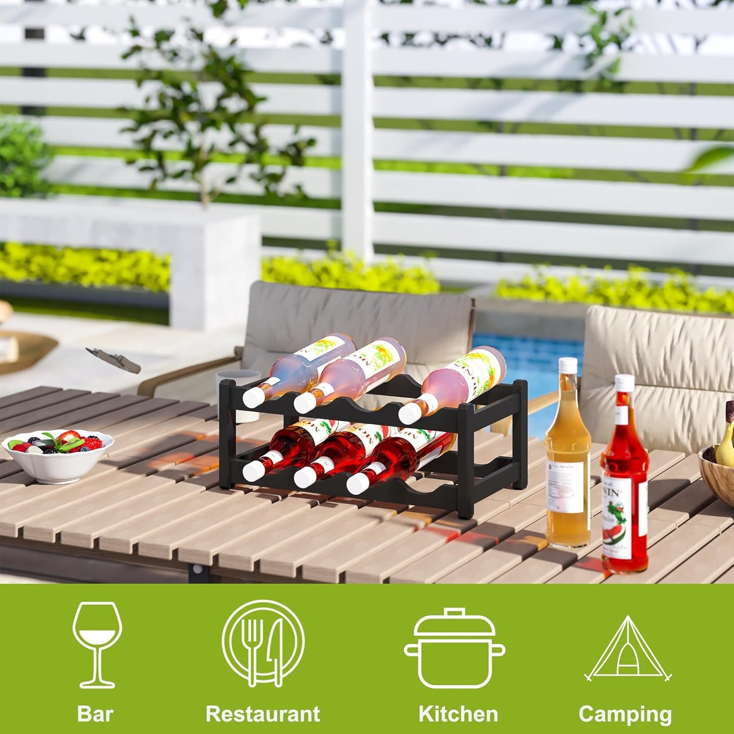 BMOSU Bamboo Wine Rack Wine Storage Cabinet Shelf 8 Bottle Wine Racks Countertop Sturdy for Kitchen Dining Room Pantry - 2 Tiers Wine Rack (Black)