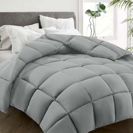 HYLEORY All Season King Size Bed Comforter - Cooling Down Alternative Quilted Duvet Insert with Corner Tabs - Winter Warm - Machine Washable - Light Grey