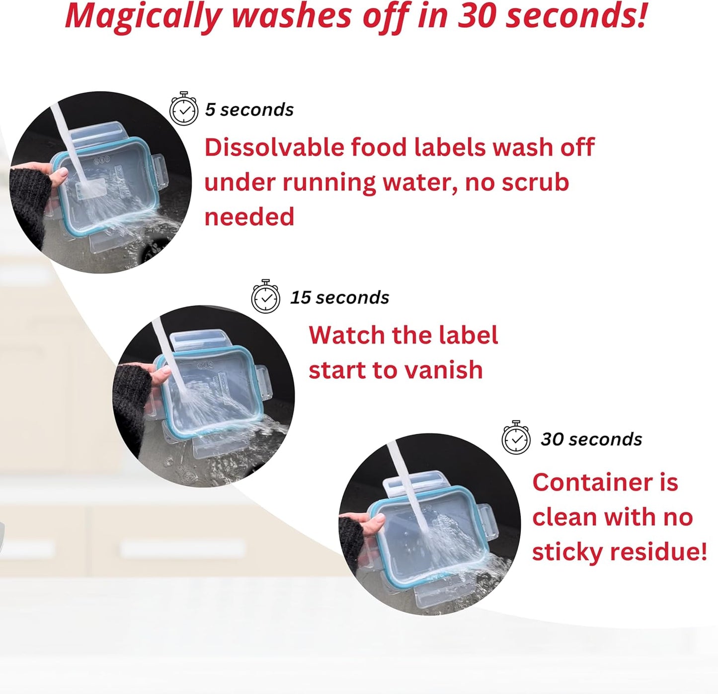 2x1 Dissolvable Food Labels, 250 Label Stickers, Bottle Labels for Storage Bins, Sticker Labels for Food containers, (250, Red)