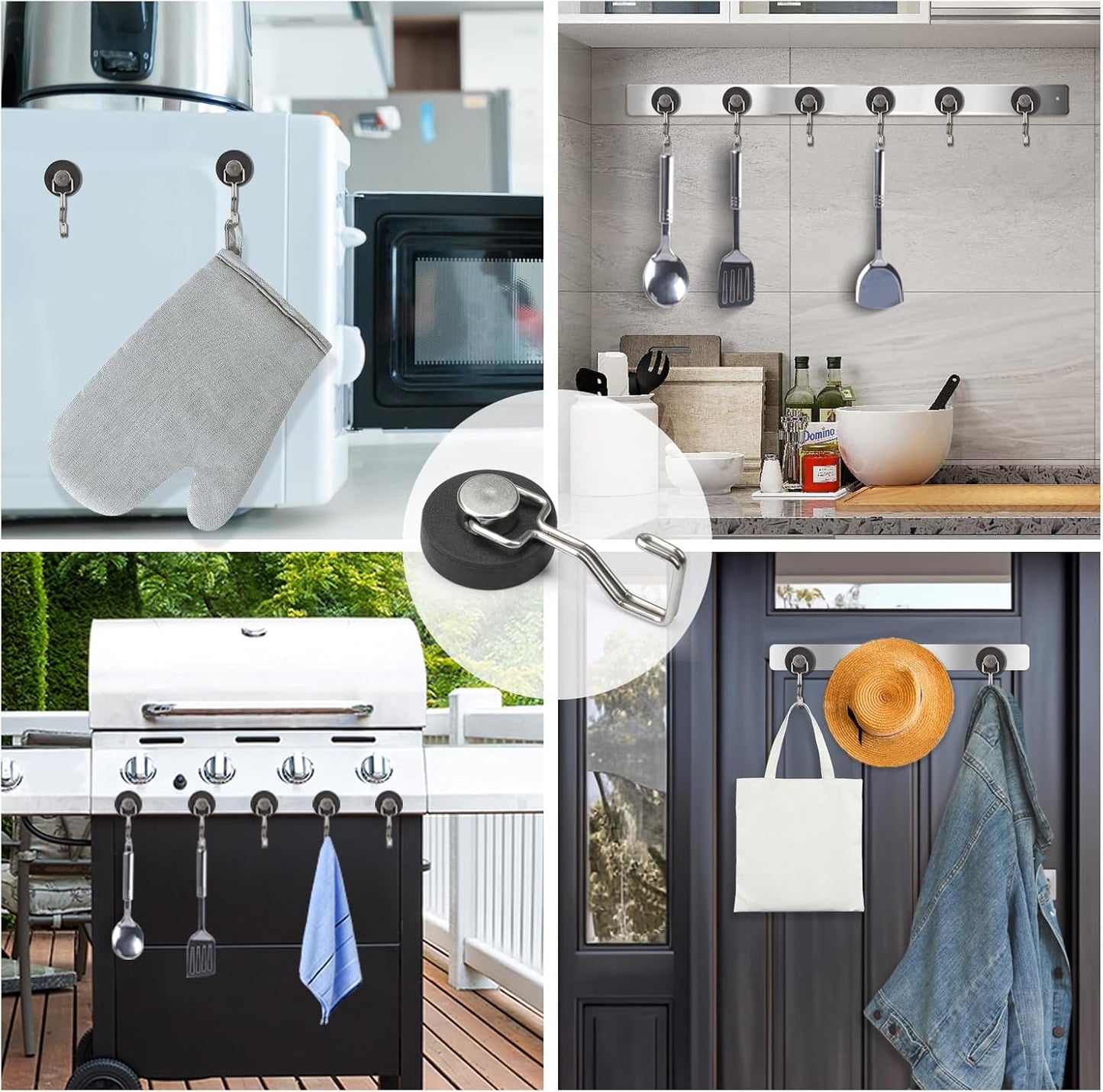 Rare Earth Strong Magnetic Hooks, Perfect for Cruise Ship Cabins and Kitchens, Waterproof Rubber Coated Magnetic Hooks(12, Sliver)