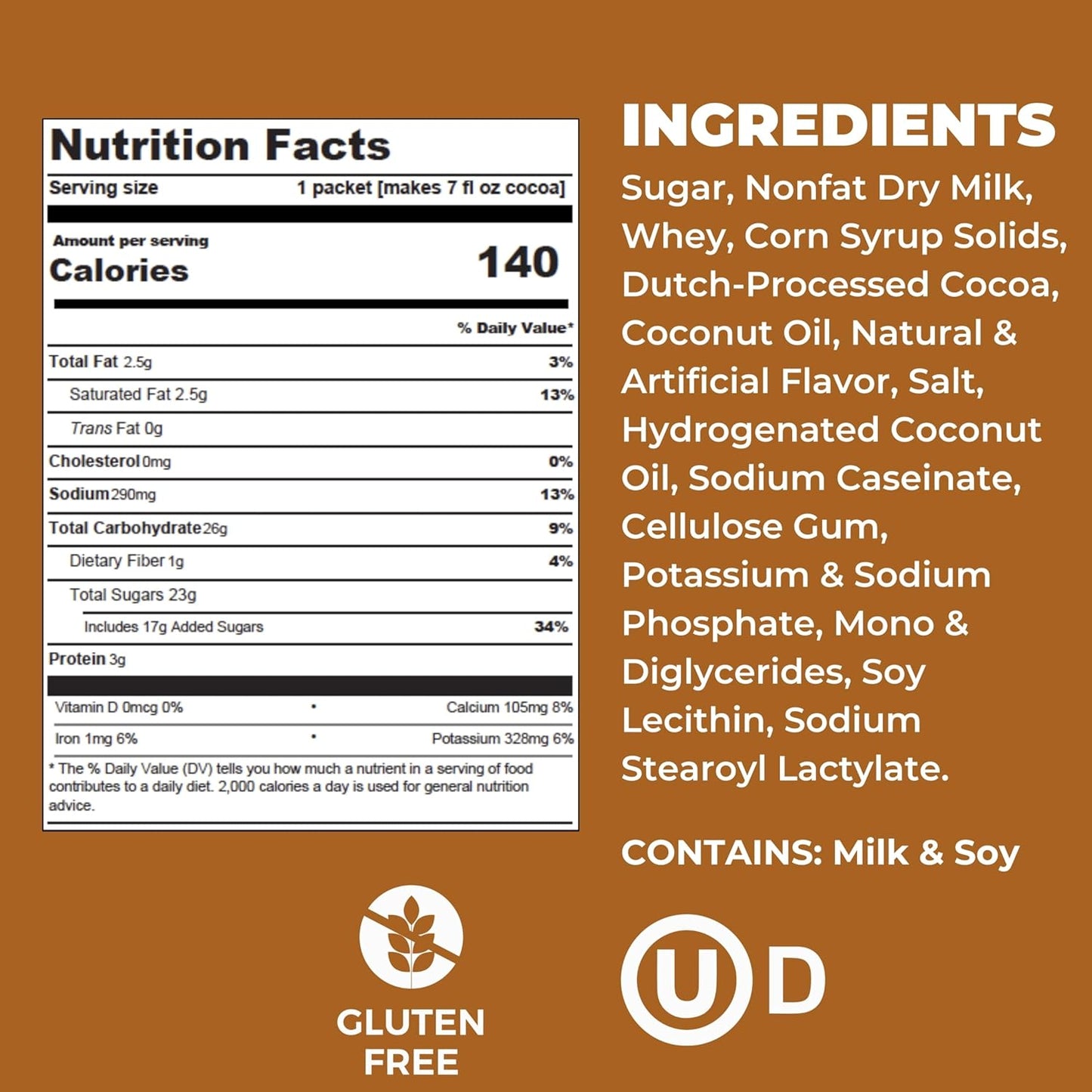 Cocoa Classics Salted Caramel Cocoa Mix, Hot Chocolate, Made with Nonfat Milk, Just Add Hot Water, Make Hot or Iced Cocoa, Gluten Free & Kosher Dairy Friendly, 1.25oz Packets (Pack of 36)