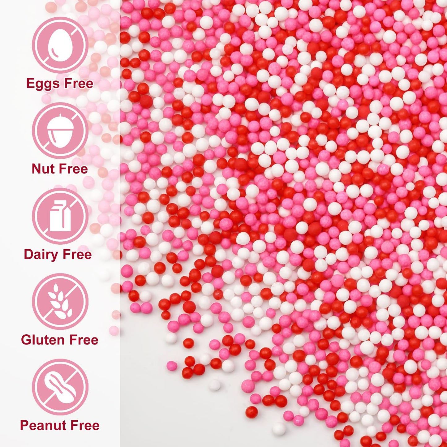 Pink Nonpareils Sprinkles, Edible Sprinkles For Cake Decorating, Pink Red and White Candy, 150g/5.29oz, Cupcake Topper, Cake Decoration, Mother's Day, Valentine's Day, Wedding Party Supplies