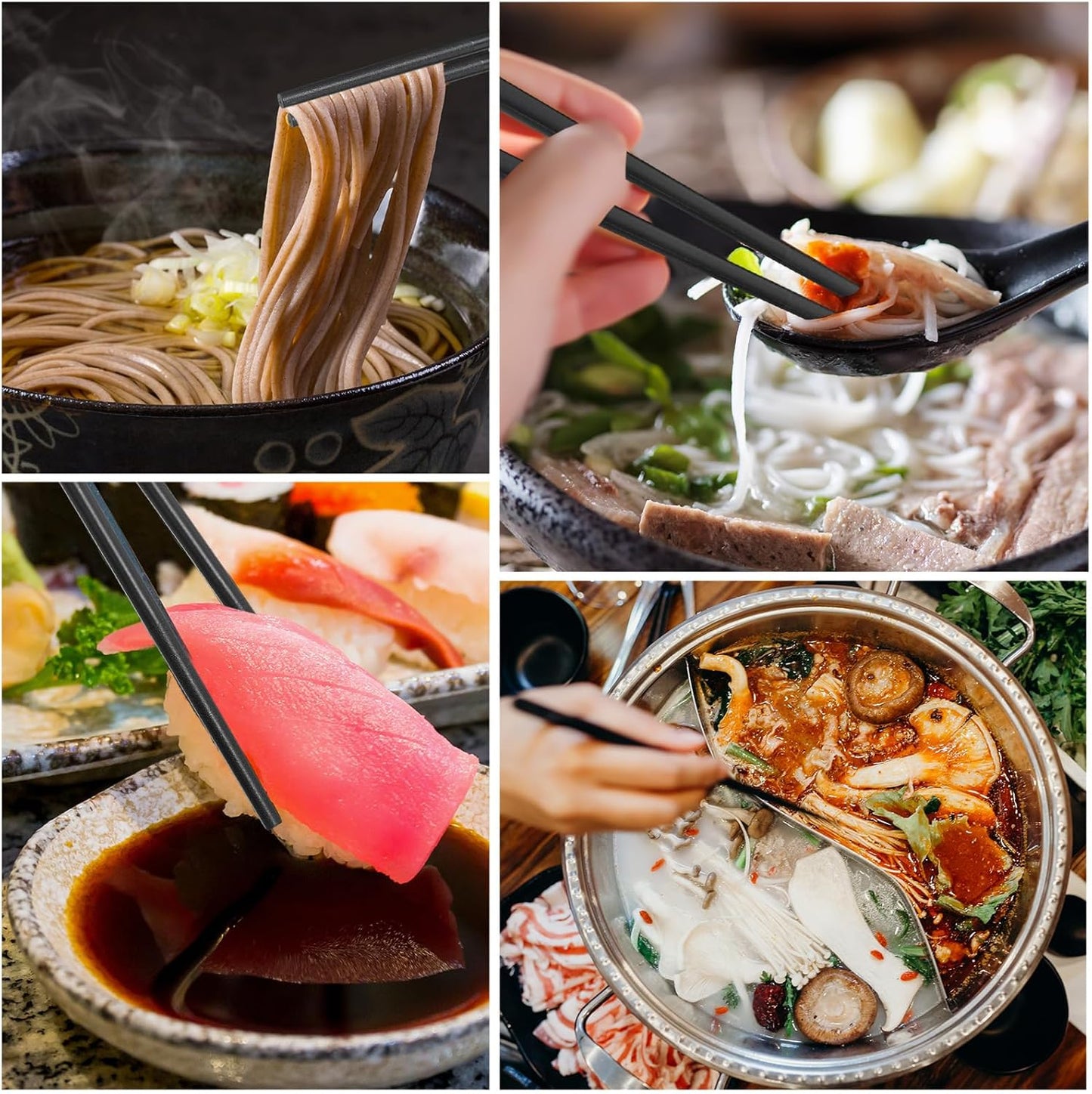 Dandat 100 Pairs Fiberglass Reusable Chopsticks 9.5" Dishwasher Safe Black Cherry Chopsticks for Chinese Style Japanese Food Cooking Supplies