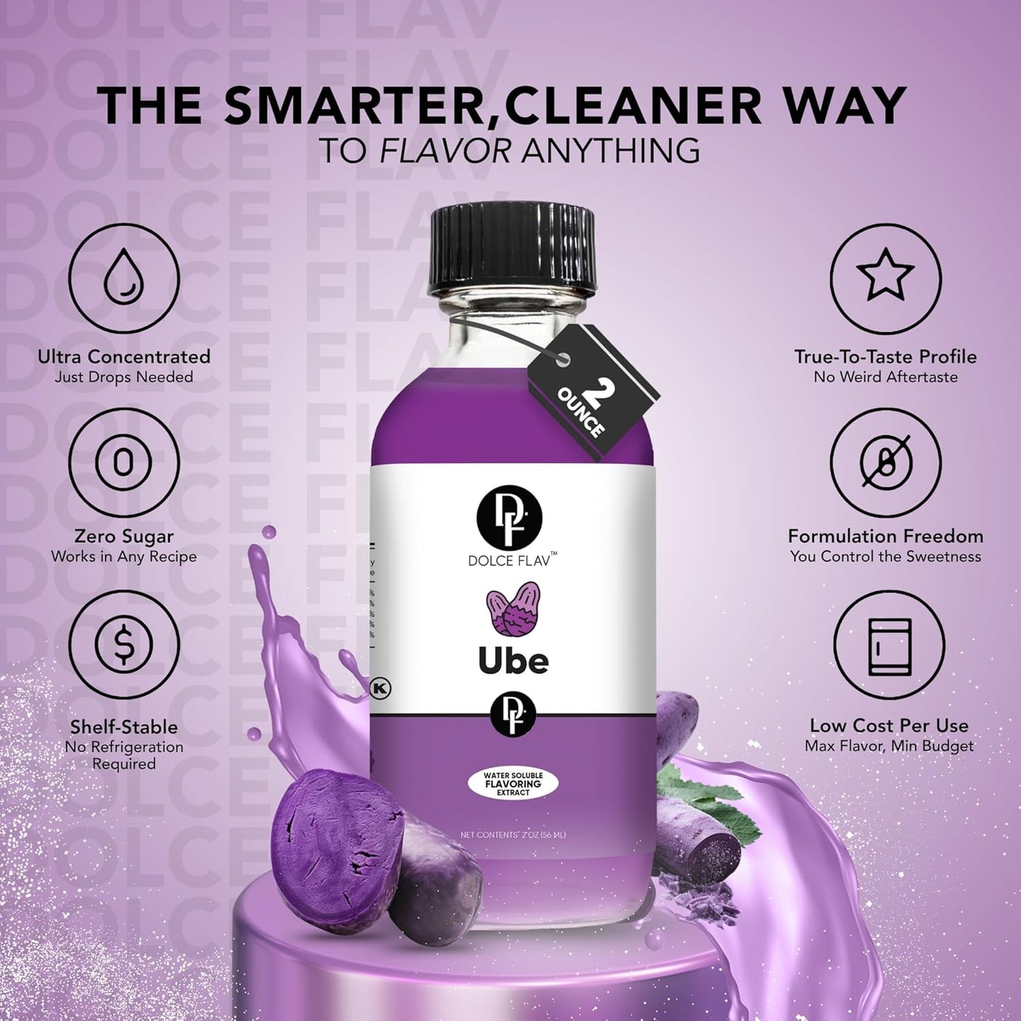 Dolce Flav Purple Ube Extract – 2 Ounce Water-Soluble Kosher, Sugar-Free, Concentrated Sweet Ube Flavoring for Baking, Ice Cream & Pastries, Includes Measured Dropper