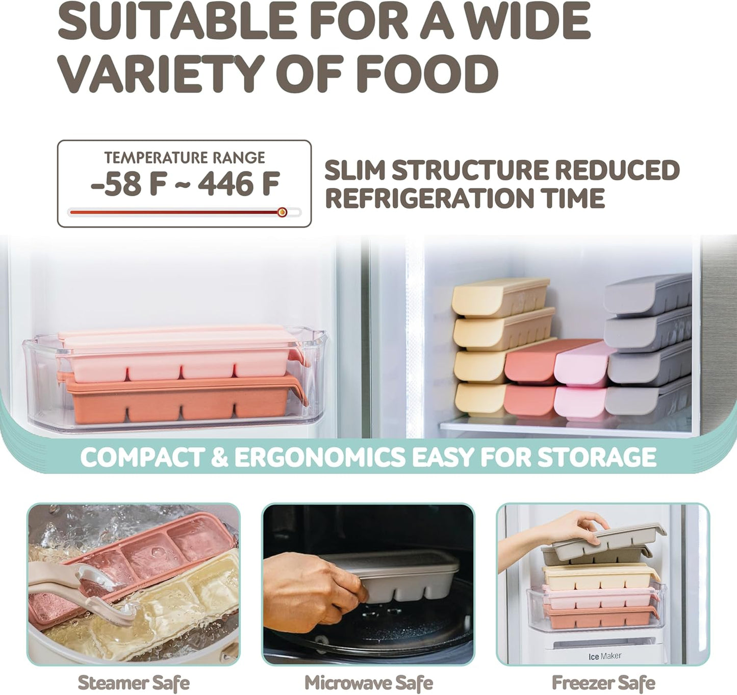 6 Section-1oz, Taupe Brown Breastmilk Freezer Storage Trays, Food Grade Silicone Tray container Leak Resistant with Lids Baby, Toddler Food Fruit Vegetable Purees Storage Container | BPA Free