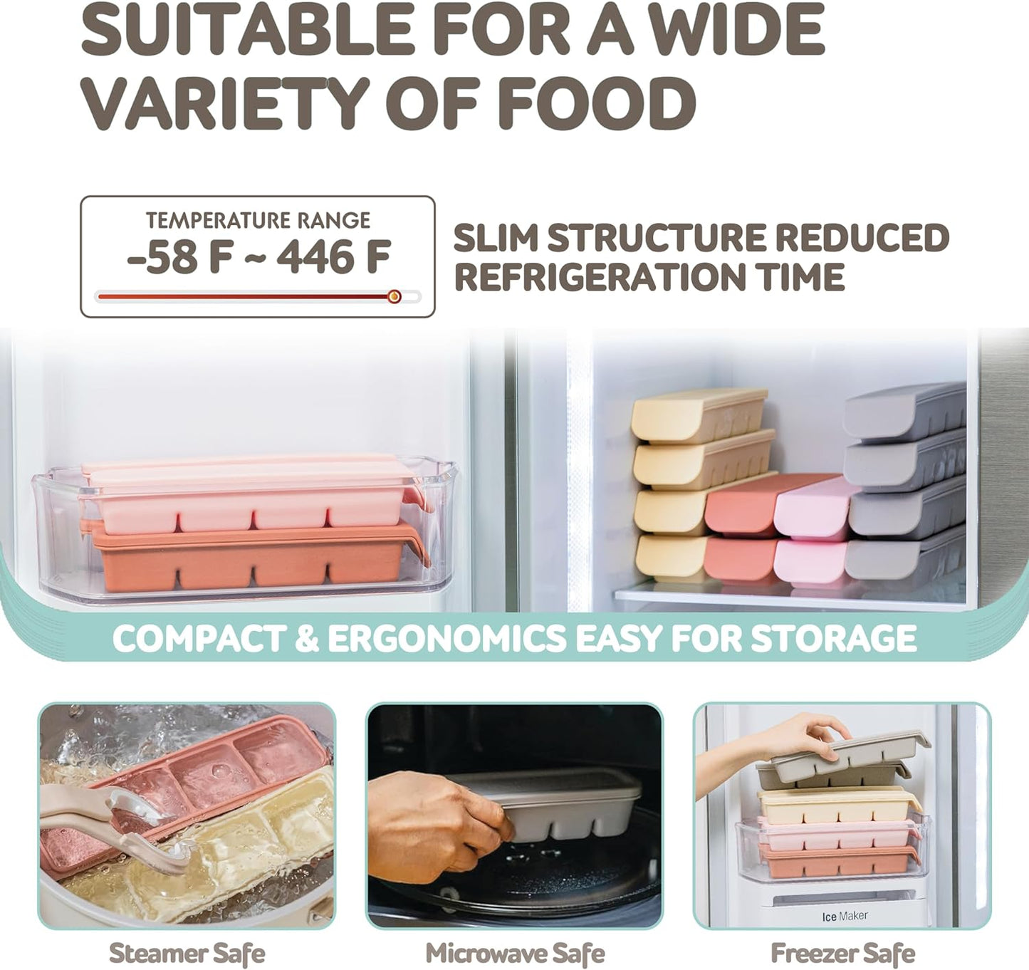 Silicone Freezer Trays with Lid, 0.5oz 12 Section - Leak Proof Silicone Freezer molds for Homemade Baby Food Breastmilk, Purees, Vegetables, Baby Food Jars Ice Tray with Lid BPA Free Pastel Pink