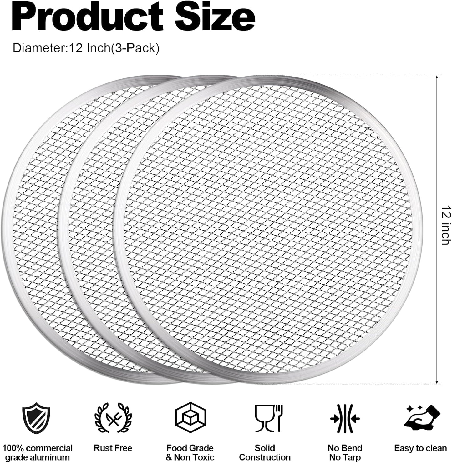 3 Pcs Pizza Screen, 12 Inch Pizza Pan for Oven, Nonstick Pizza Tray for Oven, Dishwasher Safe & Microwave Safe (12 inch)
