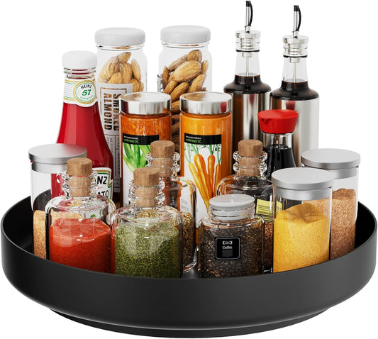 Ovicar Lazy Susan Turntable Organizer - 13 inch Rotating Spice Rack Metal Lazy Susan for Cabinet Pantry Kitchen Countertop Bathroom Refrigerator Table Storage, Black