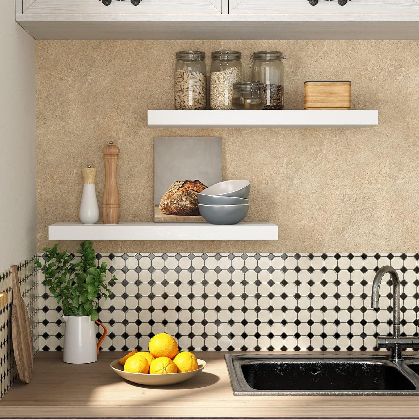 HOOBRO Floating Shelves for Wall, Wall Mounted Shelf Set of 2, 23.6" Hanging Shelf with Invisible Brackets, for Wall in Bathroom, Bedroom, Toilet, Kitchen, Living Room, Office, White WT60BJ01