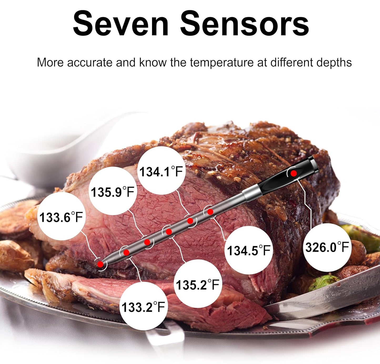 WiFi Bluetooth Wireless Meat Thermometer Unlimited Range, Check Temp Anywhere,7 NIST Certified Sensors with Ambient Temp, Monitor for BBQ, Grill, Oven, Smoker, Air Fryer (Black)