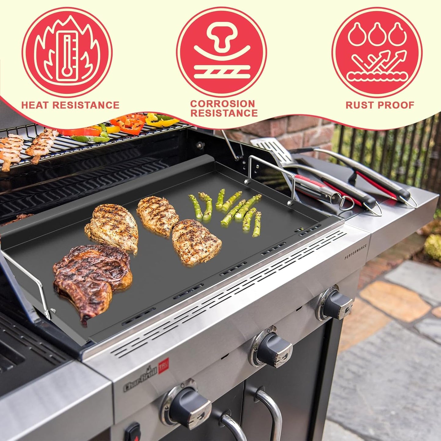 Full Size Grill Griddle Inserts for Charbroil Performance 4-Burner 463365021 463351021 463365522 & TRU-Infrared 450 3-Burner Flat Top Griddle, Replacement Parts for Charbroil G325-0002-W1 G426-0004-W1