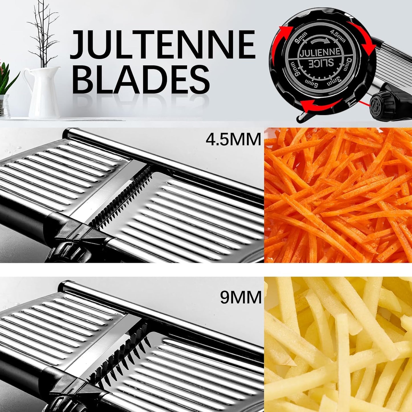 Mandoline Food Slicer, Adjustable Mandoline Slicer for Kitchen, Stainless Steel Mandolin Vegetable Chopper for Potato/Tomato/Onion, Vegetable Slicer Julienne Cutter with Cut-Resistant Gloves