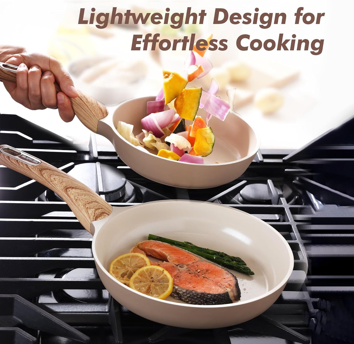 SENSARTE Ceramic Nonstick Frying Pan Skillet 9.5Inch Non Stick Omelette Pans, Non-toxic Healthy Kitchen Cooking Chef's Pan, Free of Intentionally Added PFOA/PFAS/PTFE, Induction Compatible, Taupe