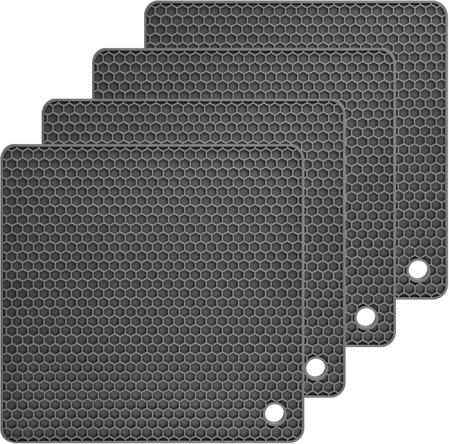 Silicone Pot Holders - Multi Use Trivets for Hot Dishes & Pans, Heat Resistant Mats for Countertop Set 4 Dark Gray