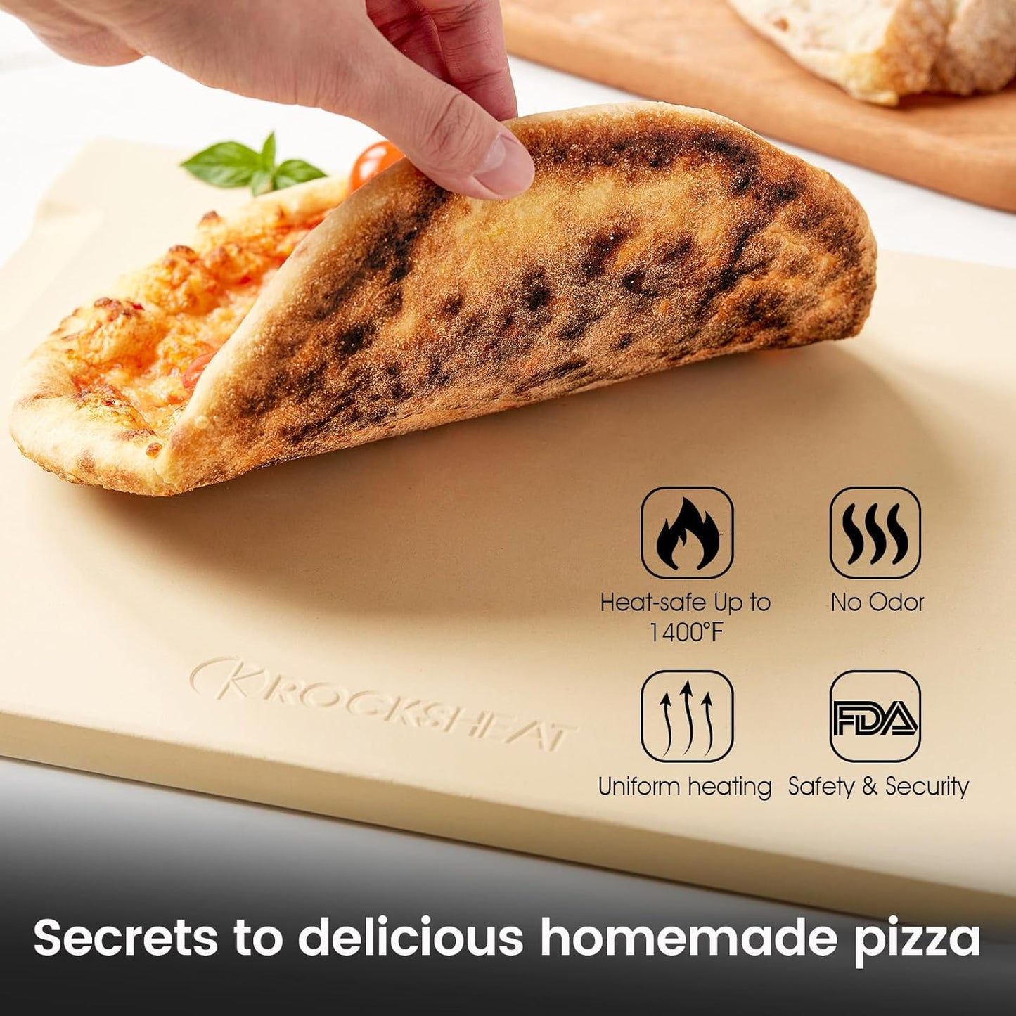 Pizza Stone, 15"x12" Rectangular Pizza Stone for Oven Grill BBQ, Cordierite Baking Stone for Bread, Unique Built-in 4 Handles Cooking Stone