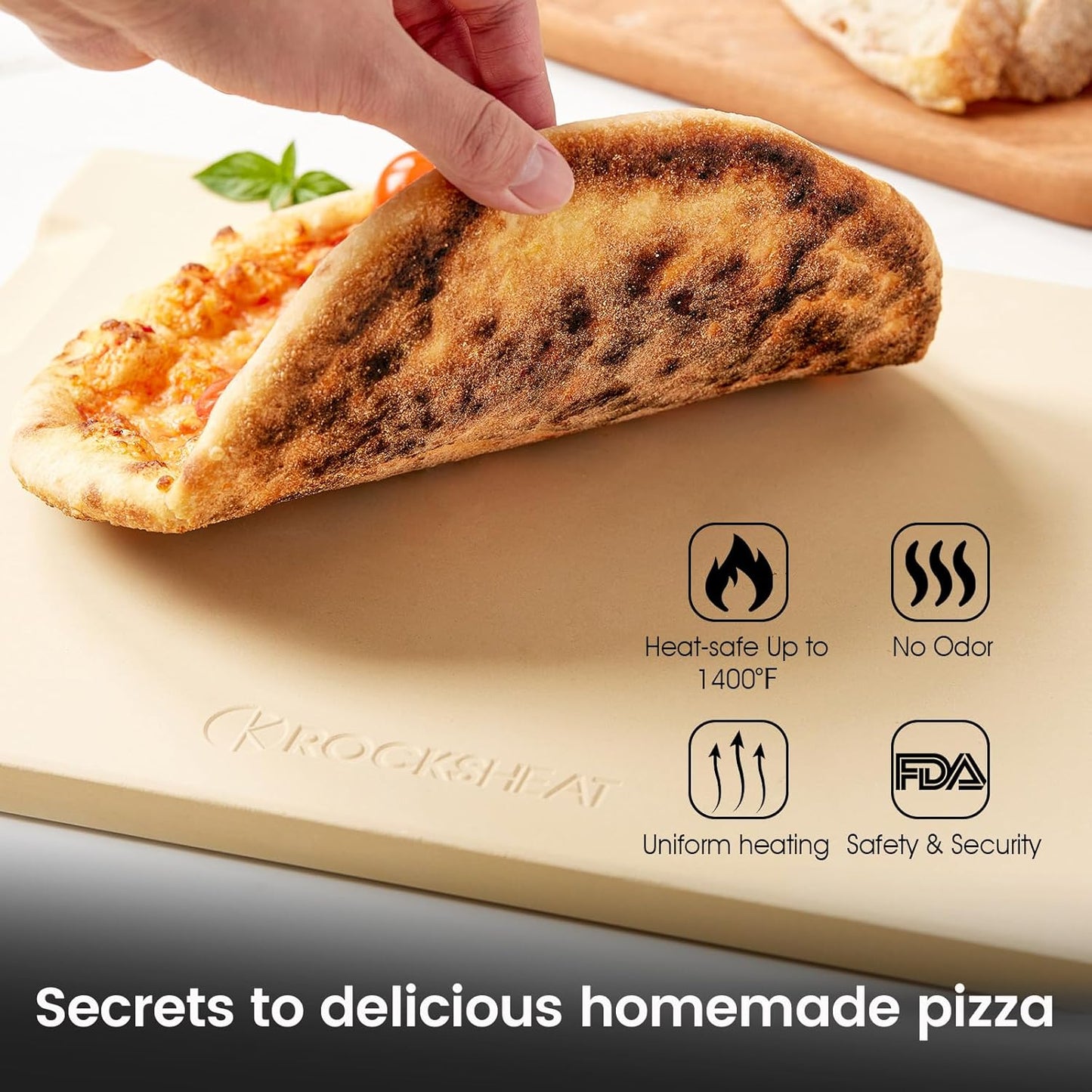 Large Pizza Stone, 20"x13.5" Rectangular Pizza Stone for Oven Grill BBQ, Baking Stone for Pizza Bread with Unique Built-in 4 Handles Design