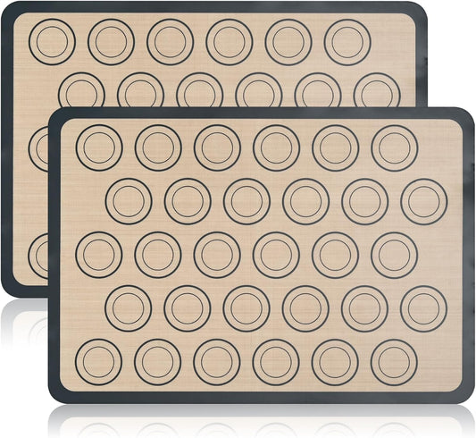 2-Pack Baking Mat with Circles – Silicone Macaron & Cookie Sheet Liners, Non-Stick BPA-Free Reusable Silicone Mats for Half Sheet Pans (16.54" x 11.62"), for Precision Baking & Candy