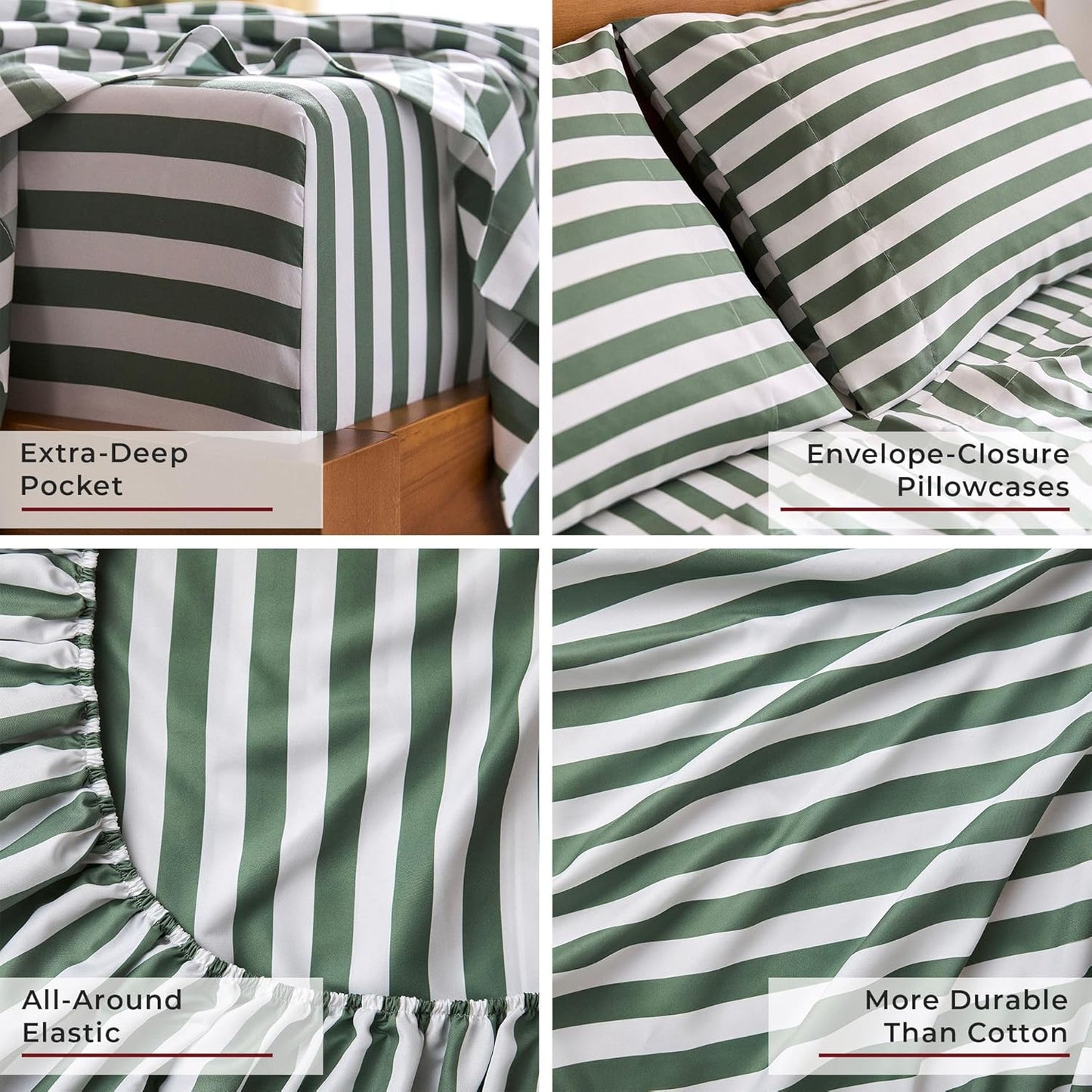 Mellanni Full Sheets Set - 4 PC Iconic Collection Bedding - Hotel Luxury, Extra Soft, Cooling Bed Sheets - Wrinkle, Fade, Stain Resistant (Full, Oxford Stripe Sage)