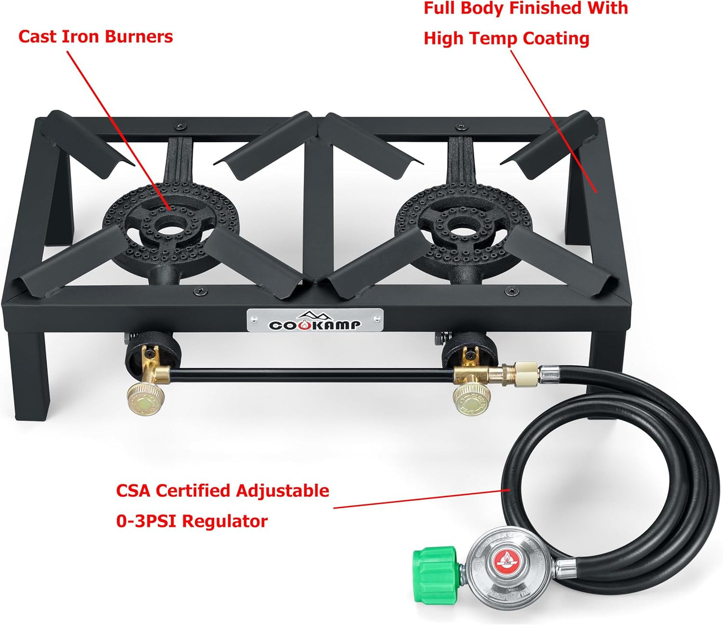 Propane Double Burner Angle Iron Camp Stove with CSA Listed Regulator and 4ft Hose (SA2200)