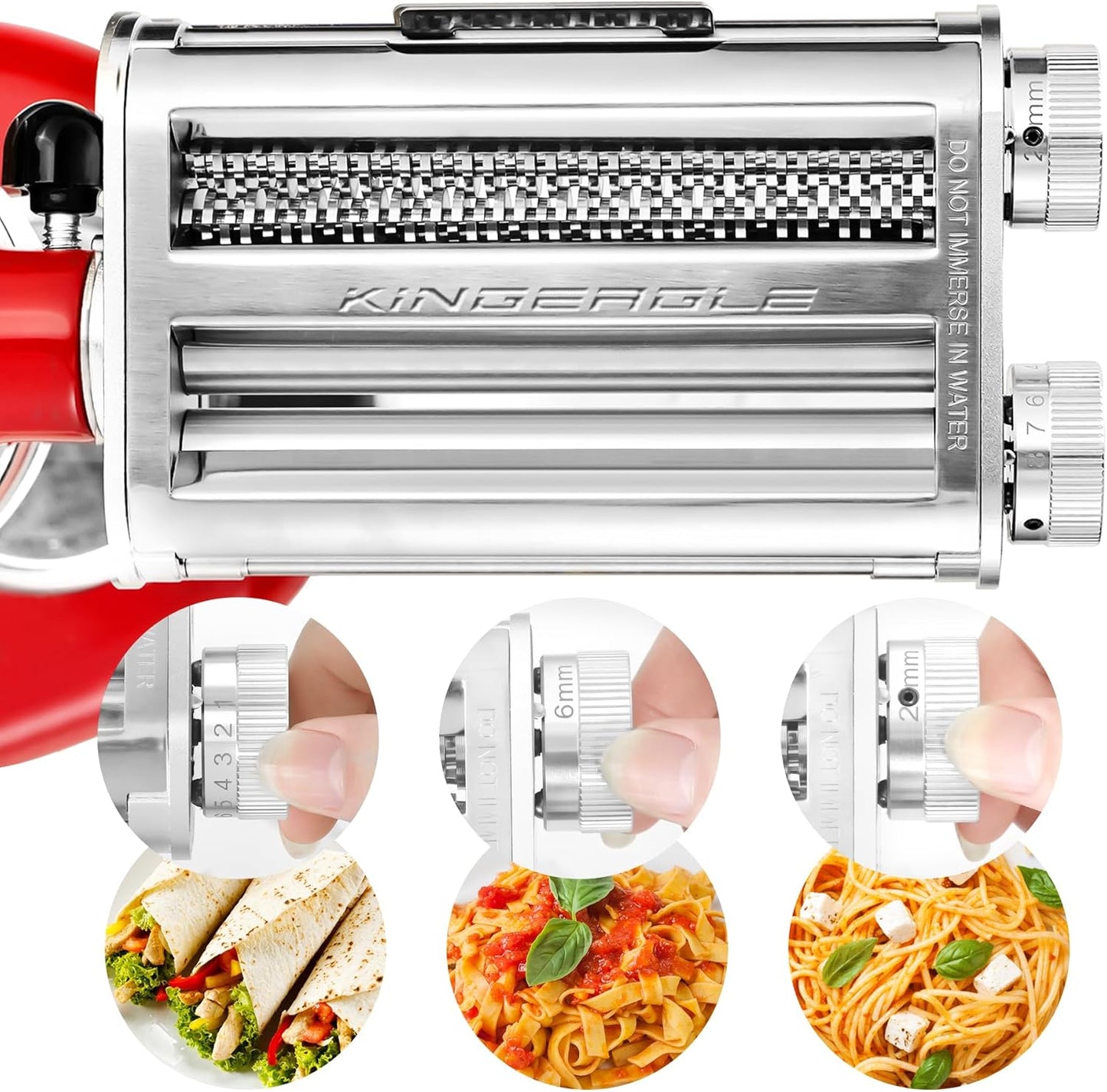 Pasta Roller Noodle Cutters Attachment for KitchenAid Mixers, Pasta Maker Attachment Set Included Dough Sheet Roller, Spaghetti and Fettuccine Cutters Maker Accessories