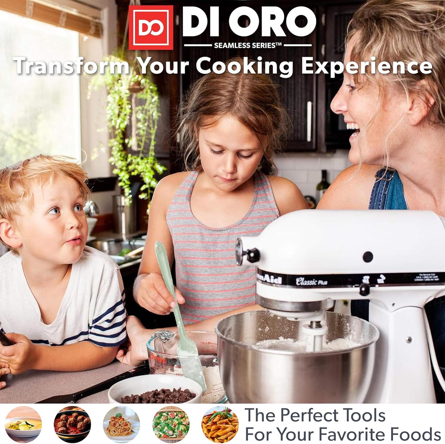 DI ORO Silicone Spoons for Cooking - Large Kitchen Spoons for Mixing, Serving, & Stirring - 600°F Heat-Resistant Non Stick Utensils – Big Solid & Slotted Basting Spoons - Dishwasher Safe (2pc, Sage)