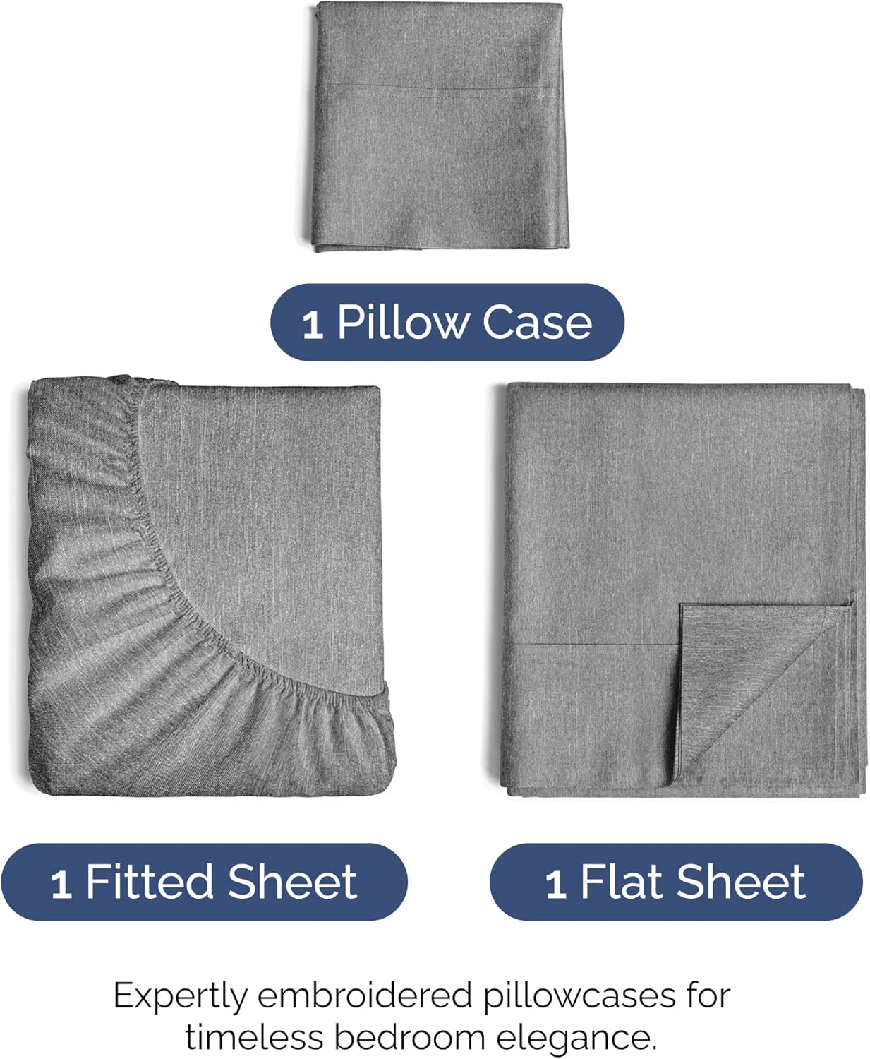 Twin XL Size 3 Piece Sheet Set - Comfy Breathable & Cooling Bed Sheets Set - Hotel Luxury Bedding for Women, Men, Kids, Teens, Boys & Girls - Deep Pockets and Wrinkle Free - Grey (Heathered Sheets)