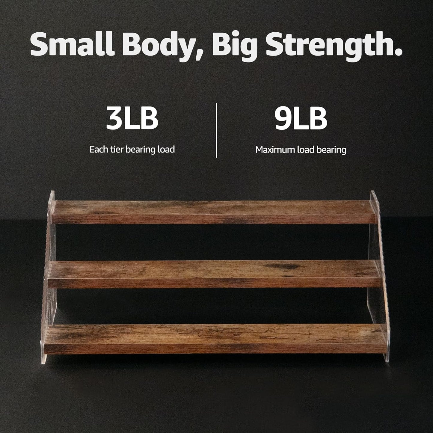 nianfeng Tiered Spice Rack, 3-Tier Spice Pantry Kitchen Cabinet Organizer, 12-Inch, Natural Wood Acrylic Stair Riser Stand, Countertop Seasoning Shelf (Rustic Brown)