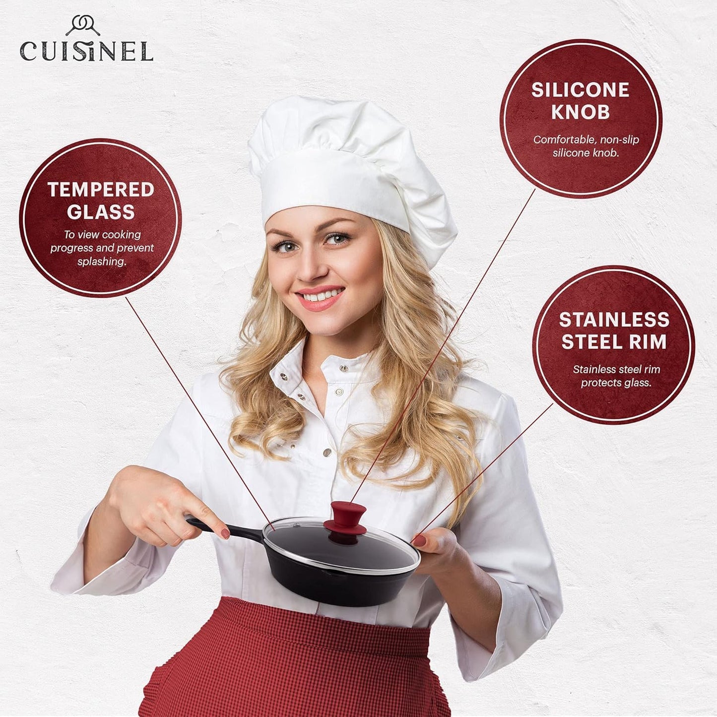 Glass Lid with Steam Vent Hole - 8"-Inch/20.32cm - Compatible with Lodge Cast Iron Skillet Pan - Fully Assembled Universal Replacement Cover - Tempered and Oven Safe - Reinforced Stainless Steel Rim