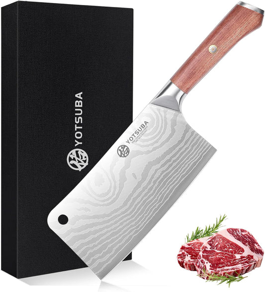 YOTSUBA 7 Inch Cleaver Knife, Ultra Sharp High Carbon Steel Vegetable Meat Cleaver with Ergonomic Rosewood Handle, Professional Butcher Knives for for Home Kitchen and Restaurant with Gift Box