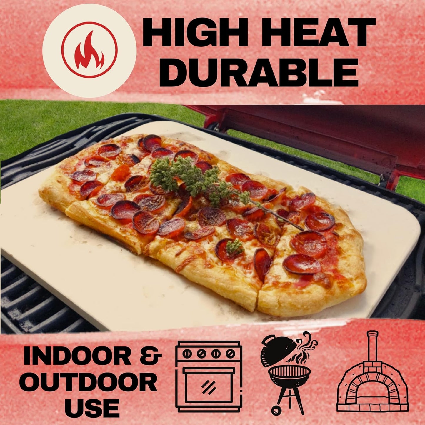 Pizza Stone for Oven and Grill - Rectangle Pizza Stones with Handles and Dough Cutter - 15 inch x 12 inch Grilling Stones - Baking Stone for Bread - Large Oven Stone