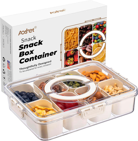 Snack Box Container, Dishwasher Safe Fruit Storage Containers, Divided Serving Tray with Lid for Veggie, Candy and Nuts Organizer, Snackle Charcuterie Boxes for Kids, Adults Travel, Party and Picnic