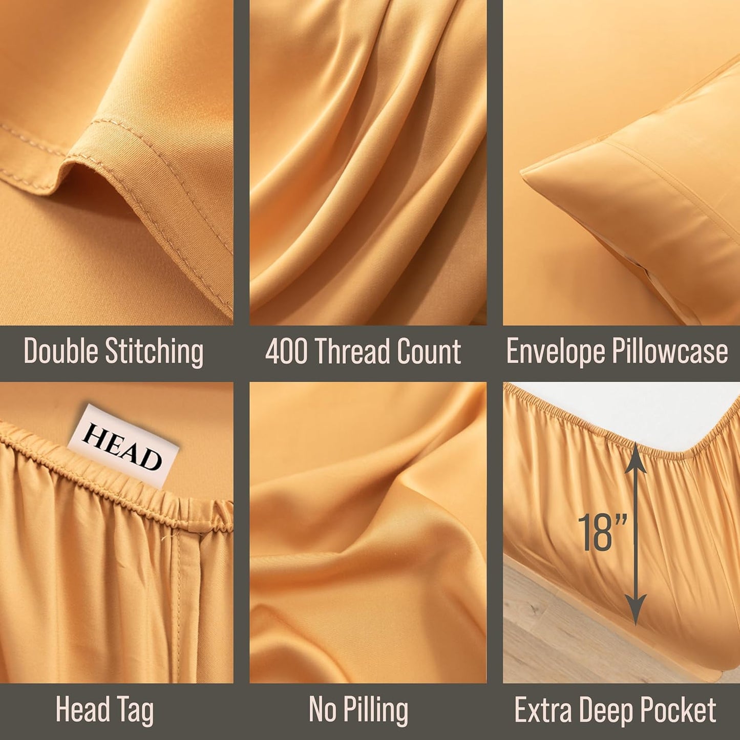 Bella Coterie Luxury Split King Sheet Set | Organically Grown | Ultra Soft | Cooling for Hot Sleepers | 18" Deep Pocket | Viscose Made from Bamboo [Marigold]