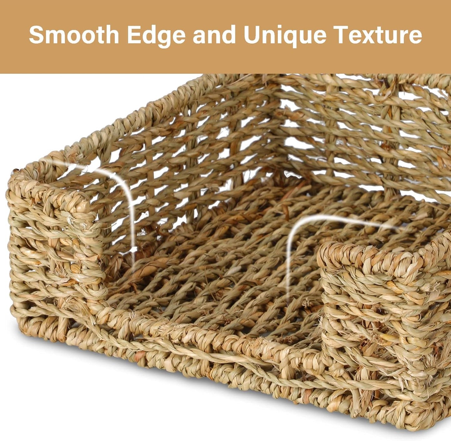 Ratten Napkin Holder for Table, Square Seagrass Serving Tray for Paper Napkins Kitchen Restaurant Dinner Wicker Baskets 7.8" x 7.8" x 2.8"