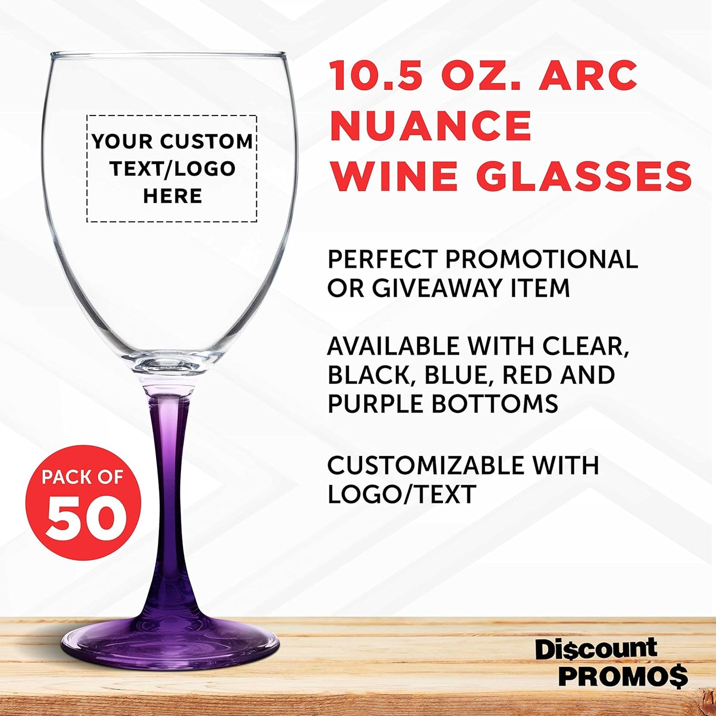Custom Nuance Wine Glasses by ARC 10.5 oz. Set of 50, Personalized Bulk Pack - Restaurant Glassware, Perfect for Red Wine, White Wine, Cocktails - Purple