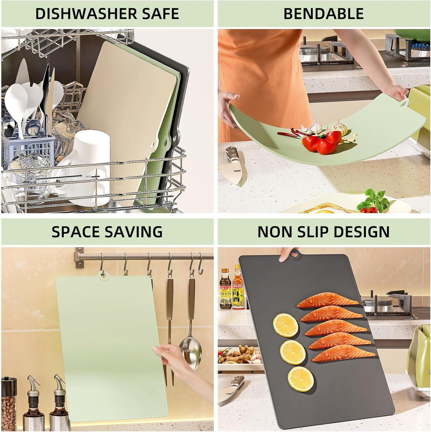 TPU Cutting Boards for Kitchen with Storage Stand, Plastic Chopping Board Set of 3, Flexible Cutting Mat Double Sided Food Grade, Dishwasher Safe Chopping Meat, Veggies, Fruits, Camping, BPA Free