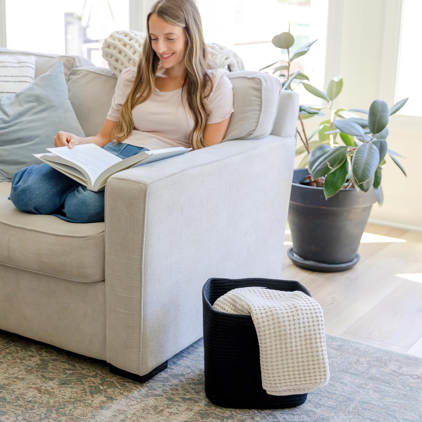 NaturalCozy Storage Cubes 11 Inch Cotton Rope Woven Baskets for Organizing, 3-Pack | Cube Storage Bin | Square Storage Baskets for Shelves Organizer, Classroom, Kids Toy Bins, Closet, Baby Nursery