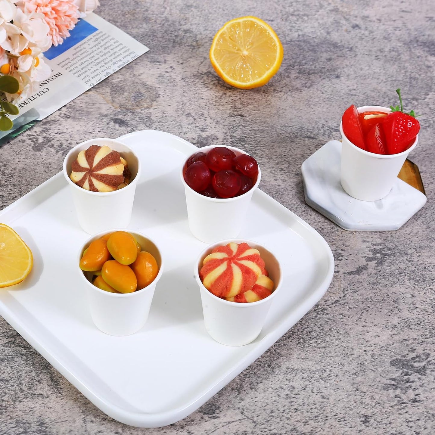 100 Count 3oz Disposable Bathroom Cups, Mouthwash Cups, Small Paper Cups for Parties, Picnics, Barbecues, Travel and Events