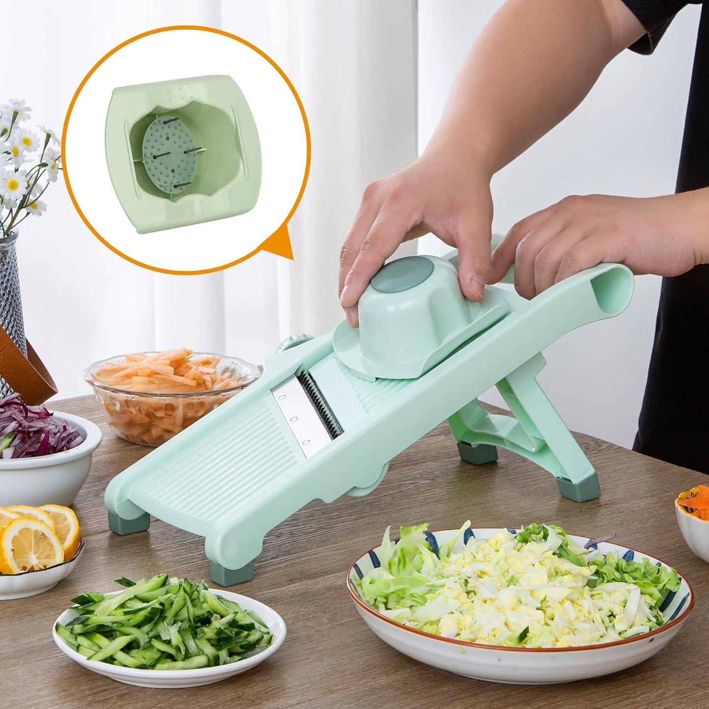 Adjustable Safe Mandoline Slicer for Kitchen - Stainless Steel Multifunction Vegetable & Fruit Cutter, Onion Potato Tomato Cabbage Apple Lemon Slicer