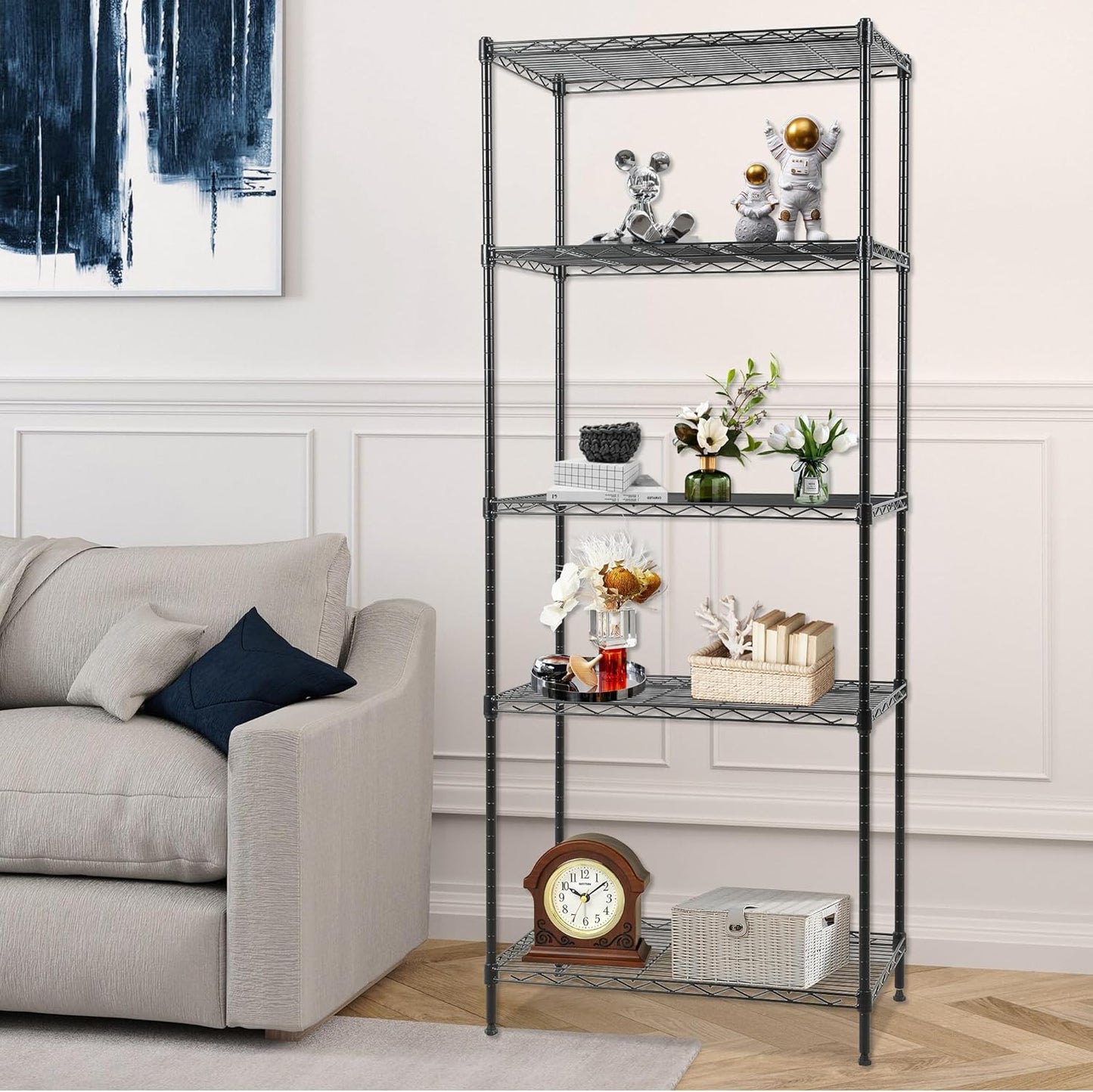 FDW Shelves,Wire Shelving Utility Storage Shelves Shelving Unit NSF Certified Height Adjustable Metal 5 Tier Shelves Easy Assembly 24" L x 14" W x 59" H,Black