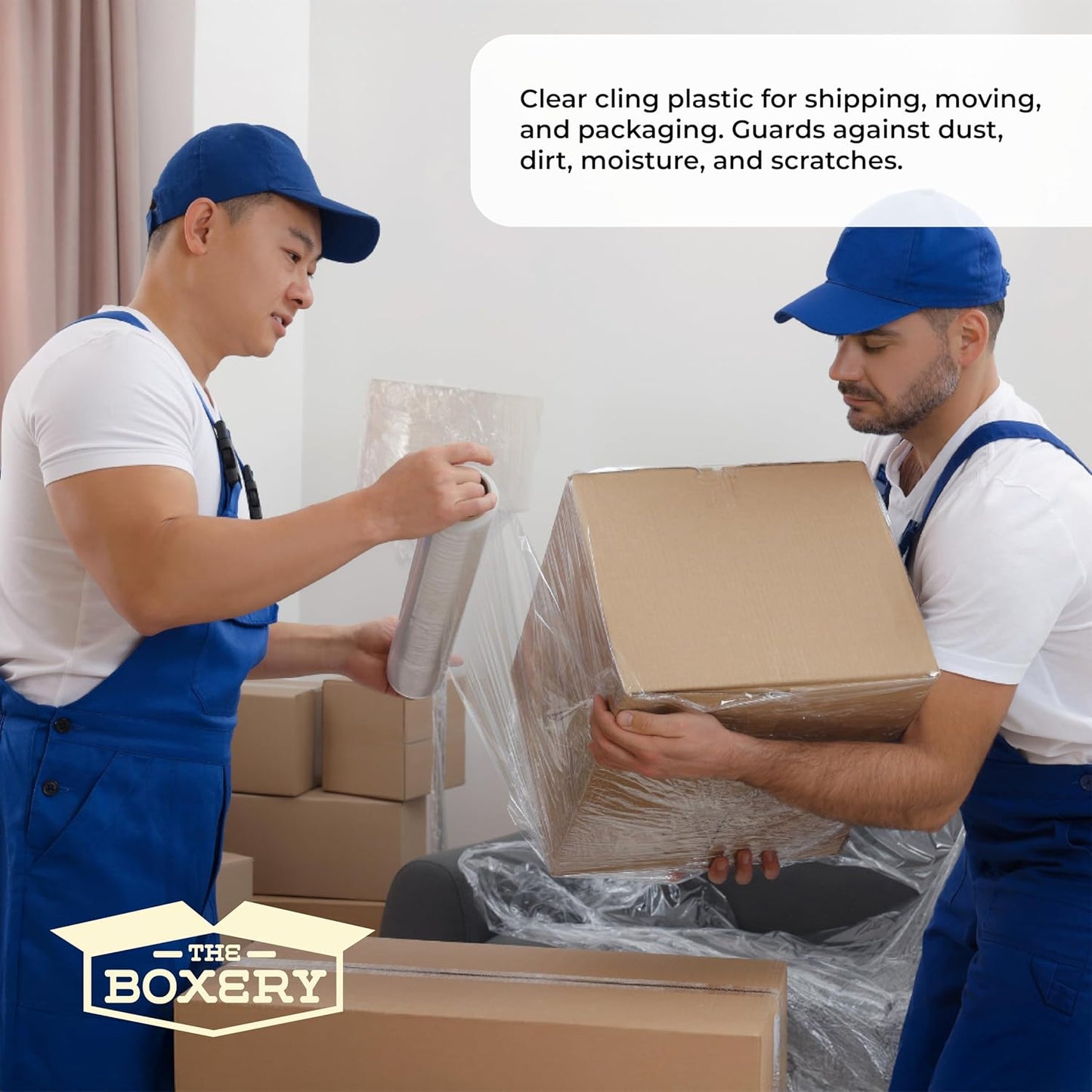 The Boxery- 18''X1500' Per Roll Stretch Wrap-4 Rolls/6000 Feet Total (50 Gauge) – Warehouse Grade, Stretch Wrap Film Clear Cling Plastic for Shipping, Moving and Packaging