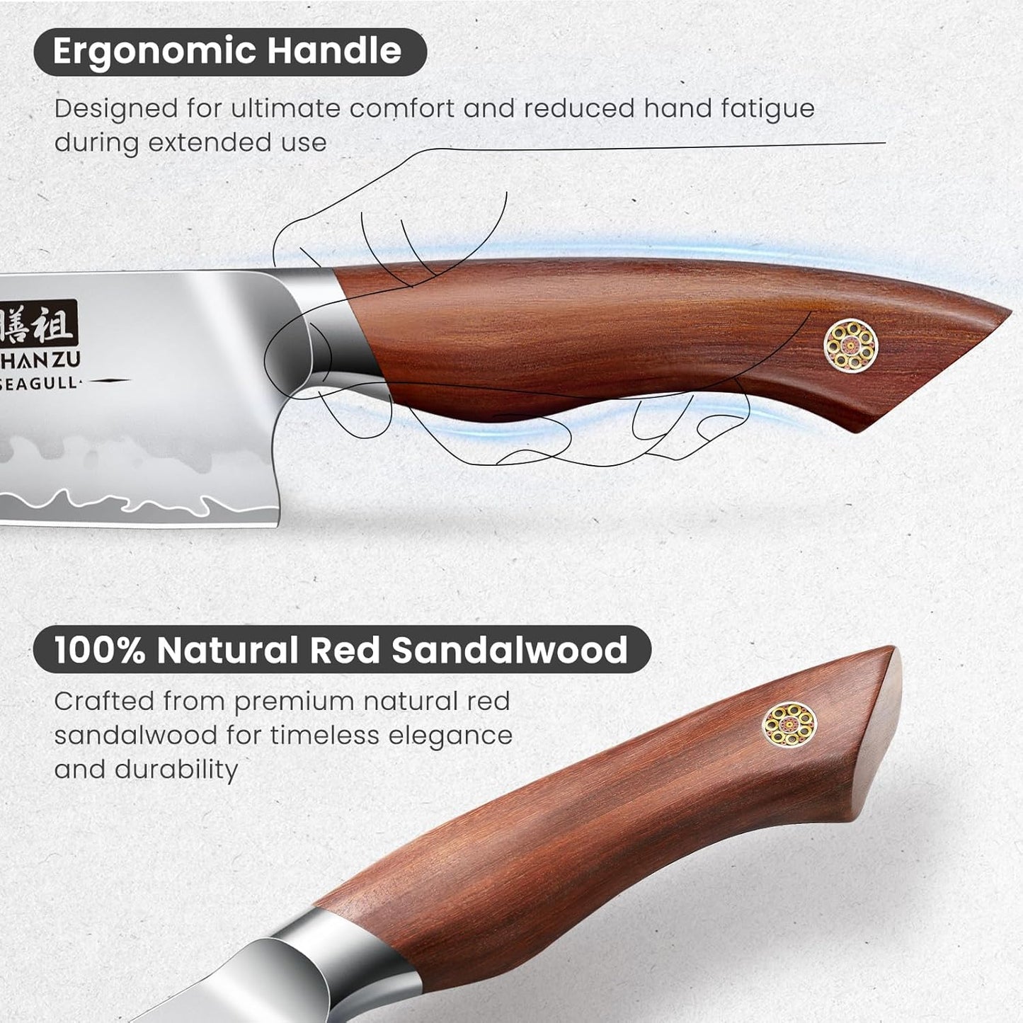 SHAN ZU Chef Knife 8 Inch, American S35VN Powder Steel Sharp Kitchen Knife, Professional Cooking Knife with Ergonomic Red Sandalwood Handle, Meat Cutting Gyuto Knife, Gifts for Women & Men