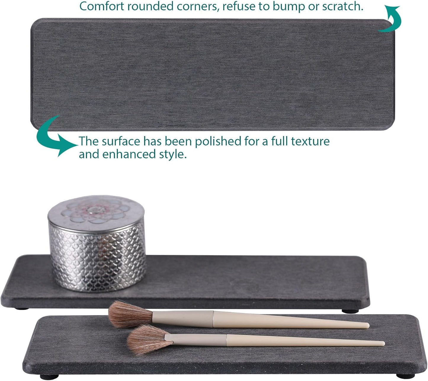 2 Pcs Water Absorbing Stone Trays, Kitchen/Bathroom Sink Soap Dish, Diatomite Tray Used for Hand Soap & Cosmetic Bottles in The Modern Home, 3.2" W x 10.2" L, Dark Gray