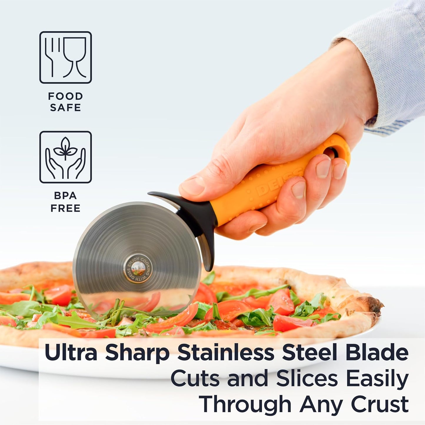 Deiss Pro Heavy Duty Pizza Cutter With Wheel Slicer- Stainless Steel Sharp Smooth Pizza Cutter Wheel With Easy Grip Non-Slip Handle, Dishwasher Safe (ORANGE)