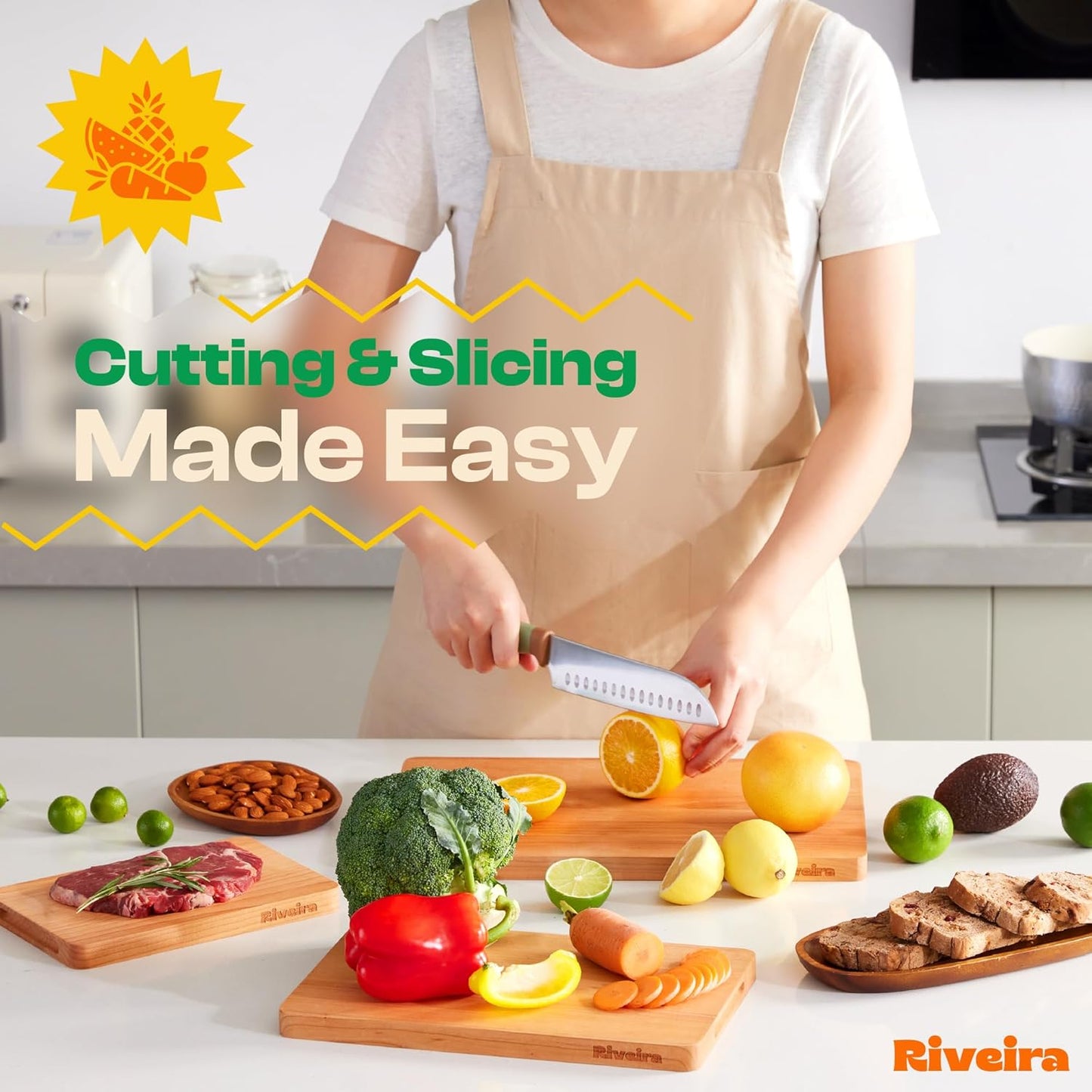 Riveira Cherry Wood Cutting Board – Gourmet Black Cherry Grandeur: 36 x 24 Wooden Cutting Board – Wooden Cutting Boards For Kitchen Decorative – Innovative Juice Grooves Cherry Wooden Chopping Board