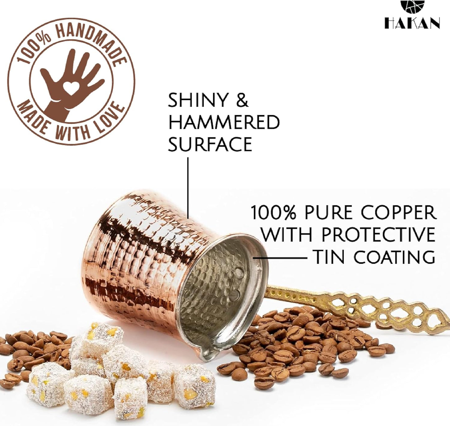 Hakan Turkish Coffee Pot | Stove Top Water Boiler, Coffee Maker, Butter, Chocolate & Milk Warmer | Even and Quick Heat with Handcrafted Copper Material | Coffee Gifts Idea, 8.3 Oz (245 cc)