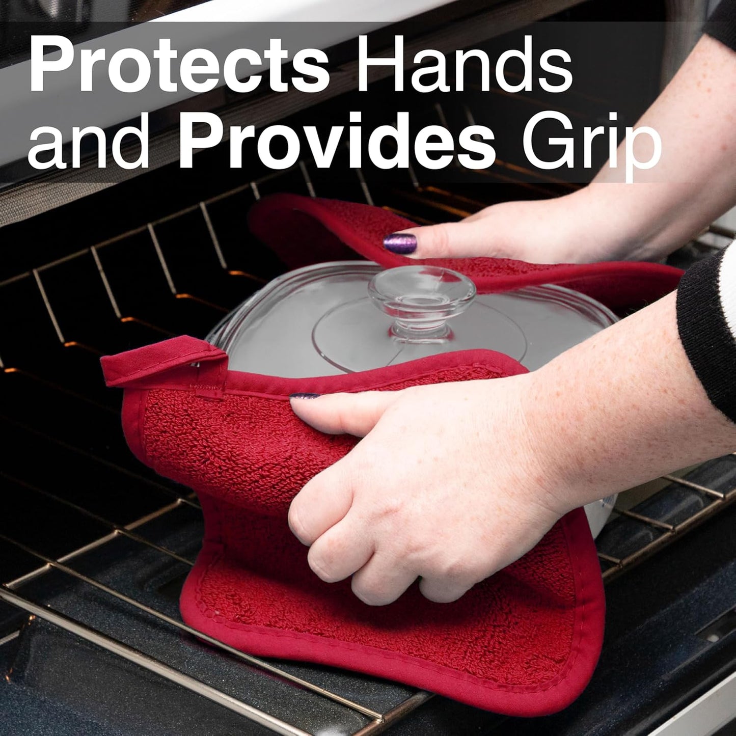 RITZ Terry Potholder & Hot Pad: Unparalleled Heat Resistant, Durable 100% Cotton – Ergonomically Designed for Optimal Grip – Easy-Care Machine Washable – 4-Pack, Paprika Red