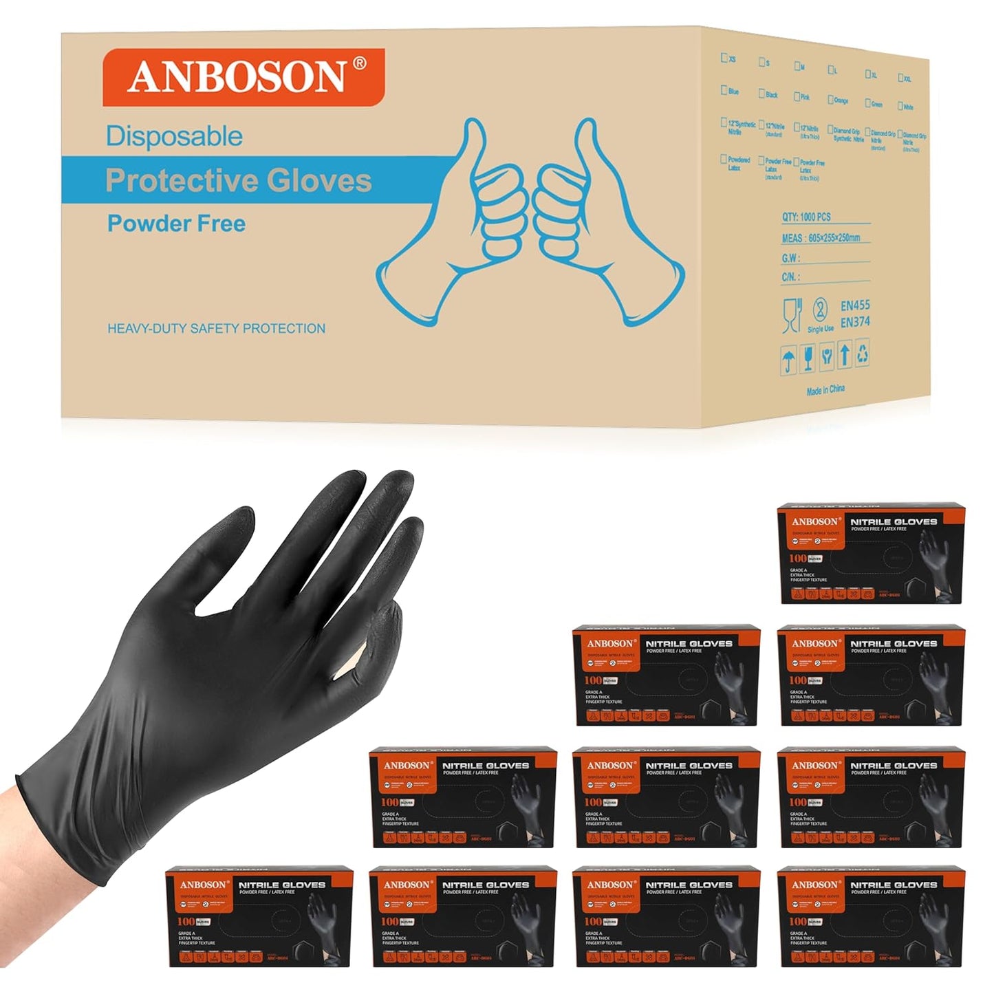 6 mil Disposable Nitrile Gloves, Heavy Duty Disposable Glove, Cooking Gloves, Latex Free, Powder Free (Black of 1000, Medium)