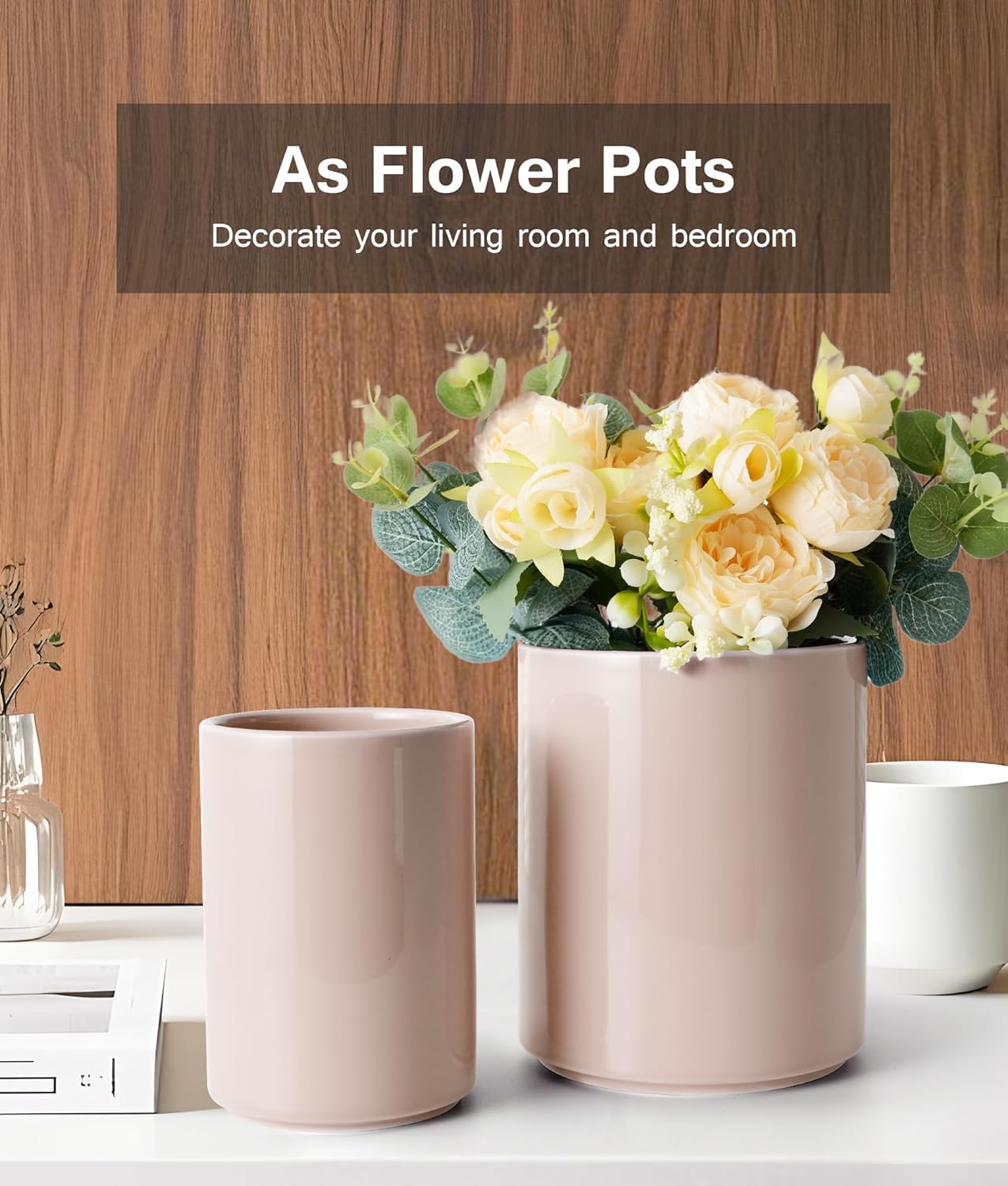 Set of 2 Utensil Holder, 7"+5" Ceramic Kitchen Utensil Holder for Countertop, Large Cooking Utensil Crocks for Counter, Morden Utensil Organizer for Spatula, Kitchen Decor (Red)